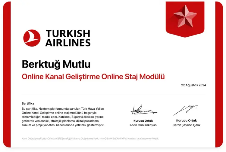 Türk Hava Yolları - Online Staj Sertifikası